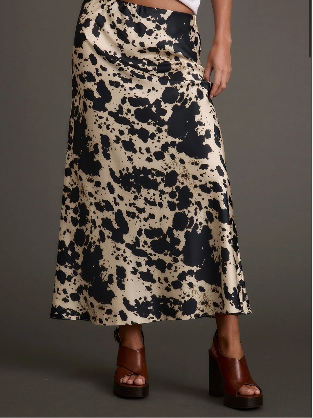 12th Tribe Black and Cream Cow Print Maxi Skirt NWT Medium